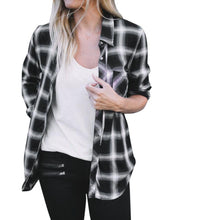 Fashion Autumn Shirt Women Turn-Down Long Sleeve Plaid Blue Red White Blouses Office Lady Fashion Loose Tops