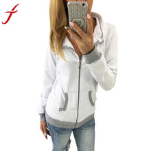 Women Coat Zipper Tops Hoodie Hooded Sweatshirt Jacket  Women Jackets Long Sleeve Fashion Coats Outwears Orange White Pink