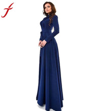 2016 Spring Autumn Women Dress Solid Dark Blue Long Sleeves Slim Maxi Dress Party Ladies Dresses