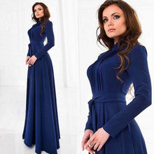 2016 Spring Autumn Women Dress Solid Dark Blue Long Sleeves Slim Maxi Dress Party Ladies Dresses