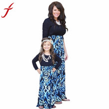 Women Dress Mother Long Sleeve Printing Stitching Dress Family Clothes plus size dress women vestido #1