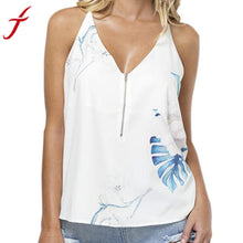 Women Camis Sexy V-neck Print Top Zipper Cropped Feminino Tops Women's 2017 Summer Women Black Cami Short Tops