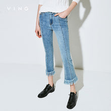 VING 2017 Summer New Arrival Women  Boot Cut Jeans Tassel Cultivate Calf-Length Jeans Flare Pants